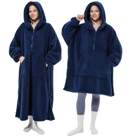 Winthome Long Length Loungewear Zippered Loungewear Full Body Cover Gaming Fleece Lined Sheep Boa Fluffy Blanket Lightweight Thermal Hood with Pocket Gown Large Size Cold Protection Eco Men's Women's