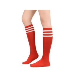 Komorebi Women's Knee High Athletic Socks Stripes Tube Sport Socks Soft Strench High Socks for Women Outdoor B Pack Red White Stripes One Size