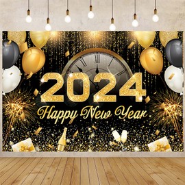 2025 Happy New Year Banner with String, Large New Year Indoor House Photo Backdrop Background Wall Decoration for New Year's Eve Party Supplies (180 x115 CM)