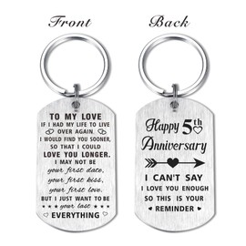Yobent 5th Anniversary Keychain Gifts for Husband Wife Him Her, Happy Fifth 5 Year Anniversary for Men Women