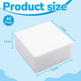 Amylove 48 Pack Craft Foam Blocks 4x4x2 Non Squishy Square White Flower Foam Cubes Sculpting EPS Polystyrene Foam for DIY School Kids Floral Arrangements Modeling Crafting Sculptures Art Projects