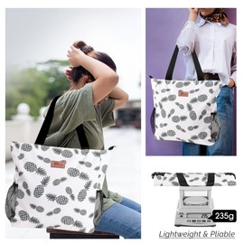 HOMESPON Large Waterproof Beach Bag with Zip and Pockets for Women, Pineapple, Contemporary