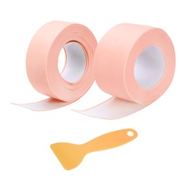 uxcell 2 Rolls Caulk Tape, 1.5" x 10.5Ft & 0.9" x 10.5Ft PVC Waterproof Self-Adhesive Sealing Tape for Kitchen Bathroom Toilet Sink Floor Corner Edge with Sealing Tool, Pink