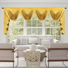 VOGOL Classical European Style Valances, Marble Texture Print Decorative Window Curtain with Beaded Tassels, Super Soft Velvet Drapes with 4 Swags, W110, 1 Panel