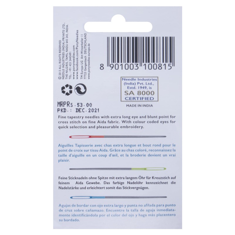 Pony Eye Hand Sewing Needle Compact: Tapestry, Multi-Colour