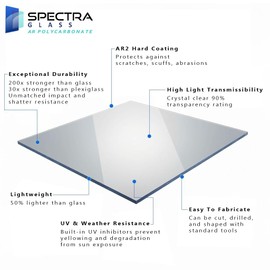 Clear Abrasion Resistant AR2 Polycarbonate Plastic Sheet. Stronger Than Plexiglass Sheets. Scratch, Mar, Impact, and UV Resistant. Sizes Nominal Cut. Fabricated in USA. 12" x 24" (1/8" Thick)