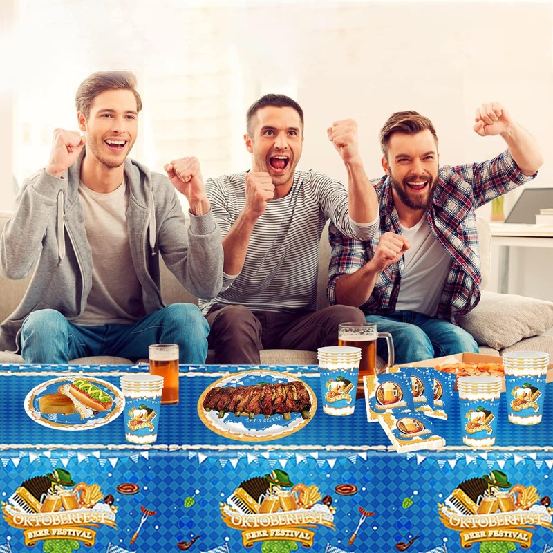 POPOYU 2Pcs Oktoberfest Party Tablecloth,137x274cm Bavarian Flag Blue White Diamond