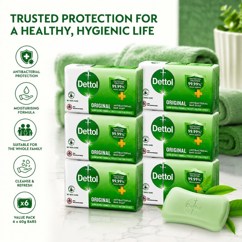 Dettol Original Antibacterial Soap Bars 60g x 6 Pack |
