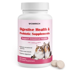 WOMRICH Dogs & Cats Probiotics for Diarrhea 250 Chewable Tablets, Helps Relieve Occasional Diarrhea in Cats and Dogs, Situational Diarrhea Relief with Kaolin, Contains Beneficial Probiotic Bacteria