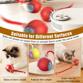 TRWLCFF Interactive Cat Toys Ball for Indoor Cats, 2025 Newly Upgraded Automatic Rolling Balls, Moving Cat Ball with Elastic Mesh Tail, Kitten Toys for for Bored Indoor Adult Cats/Dog (Yellow)