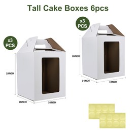 KBG KBG Tall Cake Boxes for Tier Cakes 6pcs 14x14x16 and 16x16x18 Inches With Window With Handle,Disposable Large Cake Box for Wedding Cake Safe Transport Box