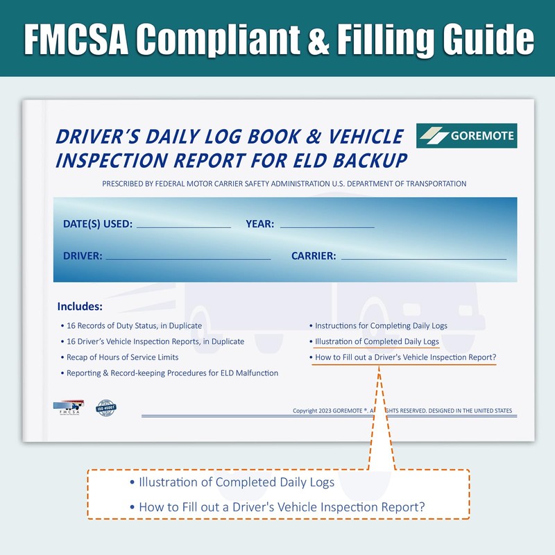 ELD Backup Driver Log Book with Detailed Drivers Vehicle Inspection