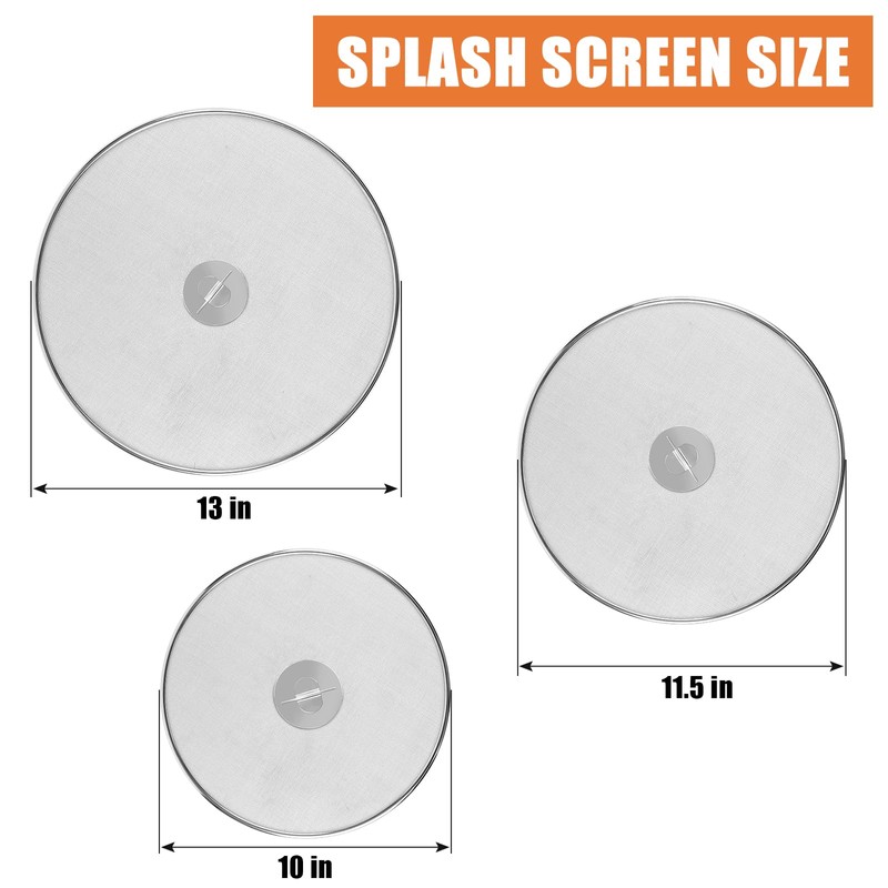 3-Pack Splatter Screens for Frying Pan - Stainless Steel Grease