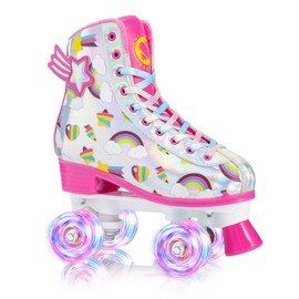 SULIFEEL Rainbow Unicorn Roller Skates for Girls Light up Wheels Kids Quad Skates with High Top Reflective TPU Leather Rainbow Unicorn