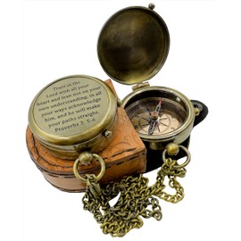 MAH Trust in The Lord with All Your Heart Engraved Compass, Proverbs 3: 5-6 Engraved Gifts, Confirmation Gift Ideas, Religious Gifts, Missionary Gifts with Leather Case. C-3004