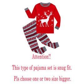 KikizYe Big Girls Boys Long Sleeve Christmas Pajamas Sets 100% Cotton Pyjamas Kids Pjs Size 8 Reindeer