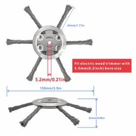 NeJesZoe 6 inch Steel Wire Weed Trimmer Head 5.5mm/0.2in Bore Size String Trimmer Replacement Head, Steel Wire Grass Trimmer Head for Electric Battery Powered Cordless String Trimmers (2, 6 Blades)
