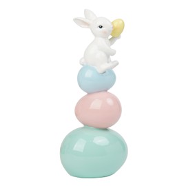 Easter-Decorations - Cute Bunny Decor - Bunny Figurines - Table Centerpiece - Spring Rabbit Sitting Eggs Tower Figure Bunny Sulpture for Indoor Home Farmhouse Decor 4.25*3.25*10 in Newman House Studio