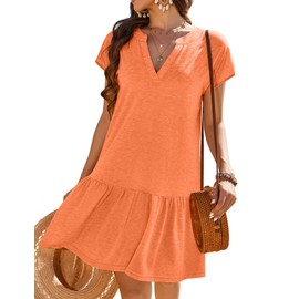 AI'MAGE Womens Swimsuit Coverups Bikini Beach Swimwear Cover Up V Neck Bathing Suit Cover Up Dress A-line Beach Dress Orange