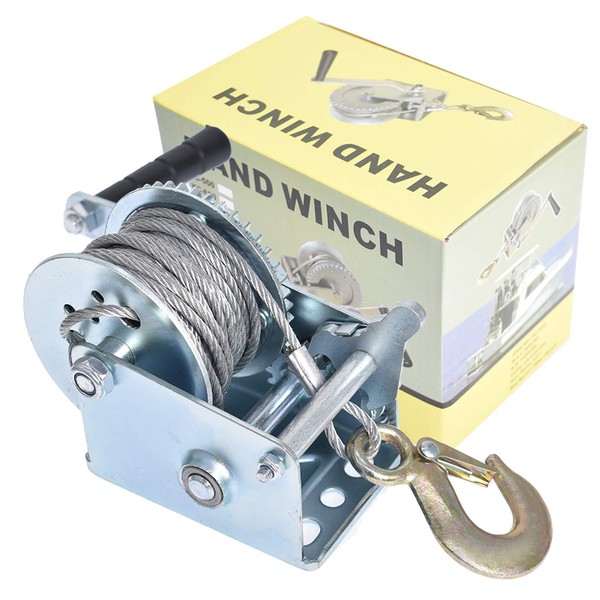 TINVHY 600 lbs Hand Crank Winch with Brake Come-Along Heavy Duty Steel Cable for Boat Trailer