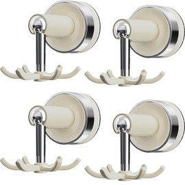 4Pcs Suction Cup Hooks 360° Rotating Heavy Duty Hanging Utensil Holder No Trace Removable and Reusable Hooks for Kitchen Bathroom Shower White