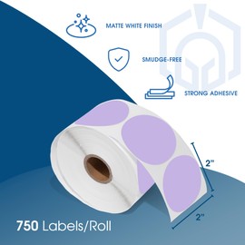 Spartan Industrial - 2" Direct Thermal Labels - Purple Circle Label Stickers for Business Logos, QR Codes, Color Coding, and More (2 Rolls, 750/Roll)