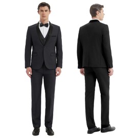 LiveZou Formal Tuxedo for Men 3 Pieces Mens Black Suit High-end Banquet Blazer Vest Pants Set Stage Prom Suits Size XS