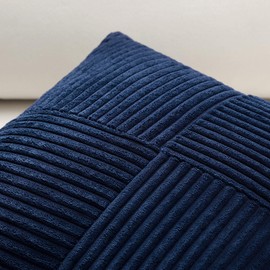 Sungeek 1 Piece Corduroy Cushion Cover, Cross Stripes Pattern Corduroy Cushion Covers, Sofa Cushion, Decorative Patchwork Design, Decorative Cushion Covers for Living Room (50 x 50 cm, Navy Blue)