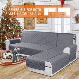 VANSOFY Sectional Couch Covers 100% Waterproof L Shaped Sofa Slipcover 3pcs Reversible Chaise Lounge Cover for Sectional Sofa Furniture Protector Cover for Pets Dog Cat(Large, Dark Gray)