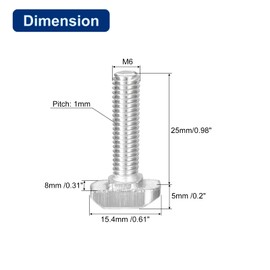 QUARKZMAN Pack of 30 Hammer Head Screws T-slot Bolts, M6 x 25 mm Hammer Head Bolts T-bolt Insert Bolts for 3030 Series T-slot Aluminium Extrusion Profile, 304 Stainless Steel, Silver