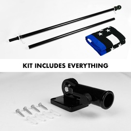 G128-6 Feet Spinning Flagpole (Black) Thin Blue Line Flag Brass Grommets Spun Polyester 3x5 ft (Flag Included) Aluminum Flag Pole