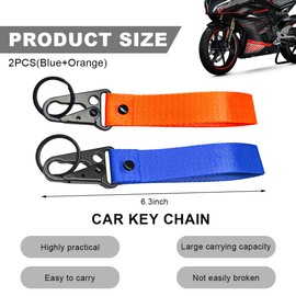 ZNDAW 2 PCS Motorcycle Keychain, Fabric Multifunctional Motorcycle Key Chain Holder, Anti-Lost Wrist Lanyard Key Chain (Blue+Orange)