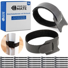 Velcro Cable Ties with Loop, Pack of 25, 15 cm Length, in Black, Cable Velcro Made of Nylon, Loop Velcro Tape, Resealable Cable Organisation, Cable Ties Velcro Closure, Clamp Cable Tape