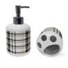 Ambesonne Beige Tan Soap Dispenser & Toothbrush Holder Set, Plaid