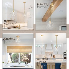 YSHomeStunn 7 Inch Brass Modern Pendant Lights Kitchen Island Mid Century Modern Pendant Light Fixtures with Clear Glass Globe Modern Hanging Pendant Light for Bathroom Bedroom （Bulb Incl）