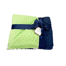 MEG ORIGINAL Navy Blue & Lime Green Minky Dot Baby Boy/Toddler Crib Blanket