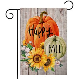 JIMOWANG Happy Fall Pumpkin Burlap Garden Flag Double Sided Outdoor Decorative Yard Flag 12"x18" Porch Patio Banner Flags