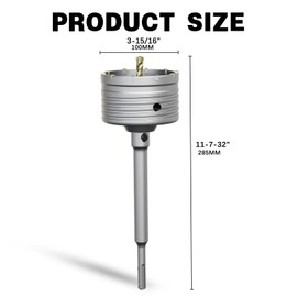 METOTY 4" Concrete Hole Saw,100mm Masonry Hole Saw, with 220mm SDS Plus Shank Connecting Rod for Concrete Brick Cement Stone Wall Drilling Home Improvement