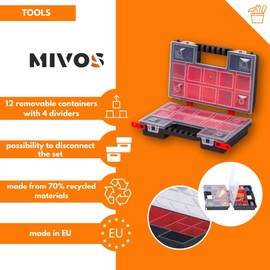 MIVOS Double-sided Portable Tool Box, 287 x 186 x 100 mm, 12 Removable Inner Boxes, Organize Small Parts & Accessories Polypropylene, Made in EU