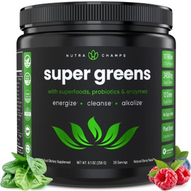 NutraChamps NutraChamps Super Greens Powder Premium Superfood | 20+ Organic Green Veggie Whole Foods | Wheat Grass, Spirulina, Chlorella | Antioxidant, Digestive Enzyme & Probiotic Blends (9.0 Oz, Berry)