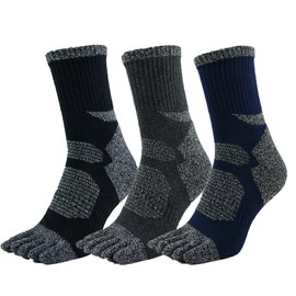 Asuka Men's 5-Toe Socks, 100% Cotton, Thick Sole Pile, Patterns: Aa 3-pair pack
