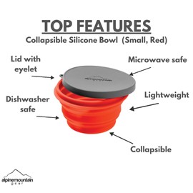 Collapsible Silicone Bowl with Lid for Camping and Backpacking - Camping Dishware Gear Essentials in Small/Red (Made by Caddis Sports)