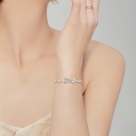 BIZK Adjustable 925 Sterling Silver Charm Bracelet Elegant Jewellery Gift for Mother's Day, Valentine's Day, Anniversary & Birthday for Wife, Wife, Girlfriend, Sister, Medium, Sterling Silver, Cubic