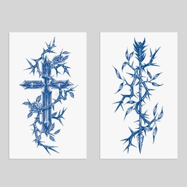 Oottati 2 Sheets Semi Permanent Waterproof Temporary Tattoos, 2 Weeks Long Last, 100% Plant-Based Ink Infinity Realistic Stickers,Thorns Cross Flower Arrow