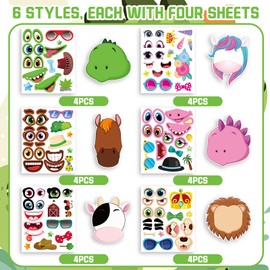WPDISCZ 48Pcs Jungle Animal Craft Kit - DIY Animal Face Stickers Set for Kids, Zoo & Safari Themed Party Supplies, Fun Wildlife Park Birthday Gifts & Educational Activity