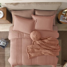 Monbix King Size Comforter Set - 7 Pieces Bed in a Bag King, Clay Pink Bedding Sets with Comforter, All Seasons Down Alternative Comforter Bed Set with Sheets, Pillowcases & Shams