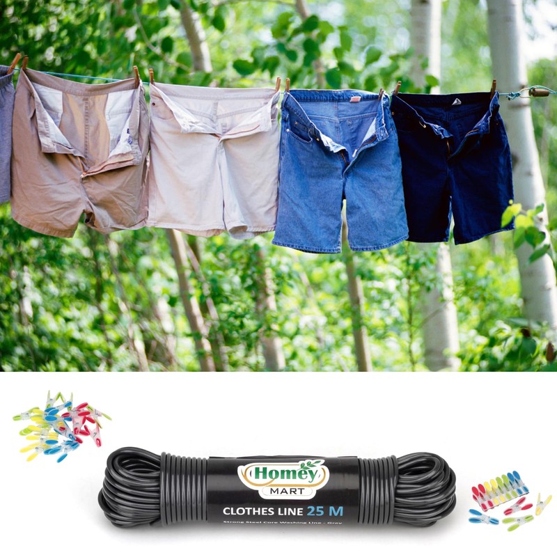 25m Washing Line Rope Strong Steel Core 3.5mm thickness Indoor-Outdoor