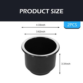 yorpyep 2 PCS Cup Holder Inserts, Embedded Leak-Proof and Shake-Proof Beverage Holder, Chrome-Plated Decorative Cylindrical Cup Holder, for Most Cars Pontoon Table Sofa Yacht (Black)