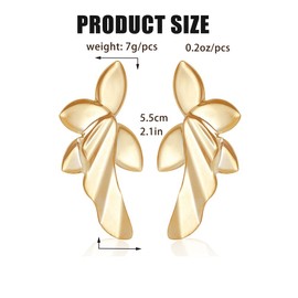 FDEETY Earrings Large Flower and Leaf Earrings Stud Earrings Women's Drop Exaggerated Vintage Pierced Earrings Jewellery for Women Teenager Girls, Metallic