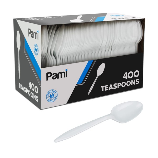 PAMI PAMI Medium-Weight Disposable Plastic Teaspoons [400-Pack] - Bulk White